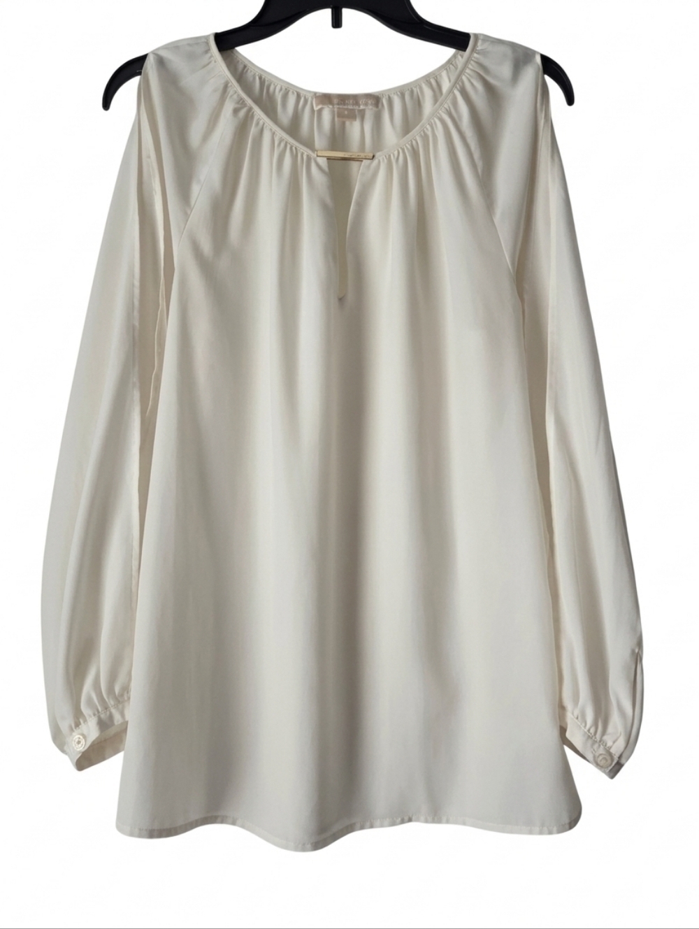 MICHAEL Michael Kors Semi Sheer Cream Long-Sleeve Keyhole Blouse Size S